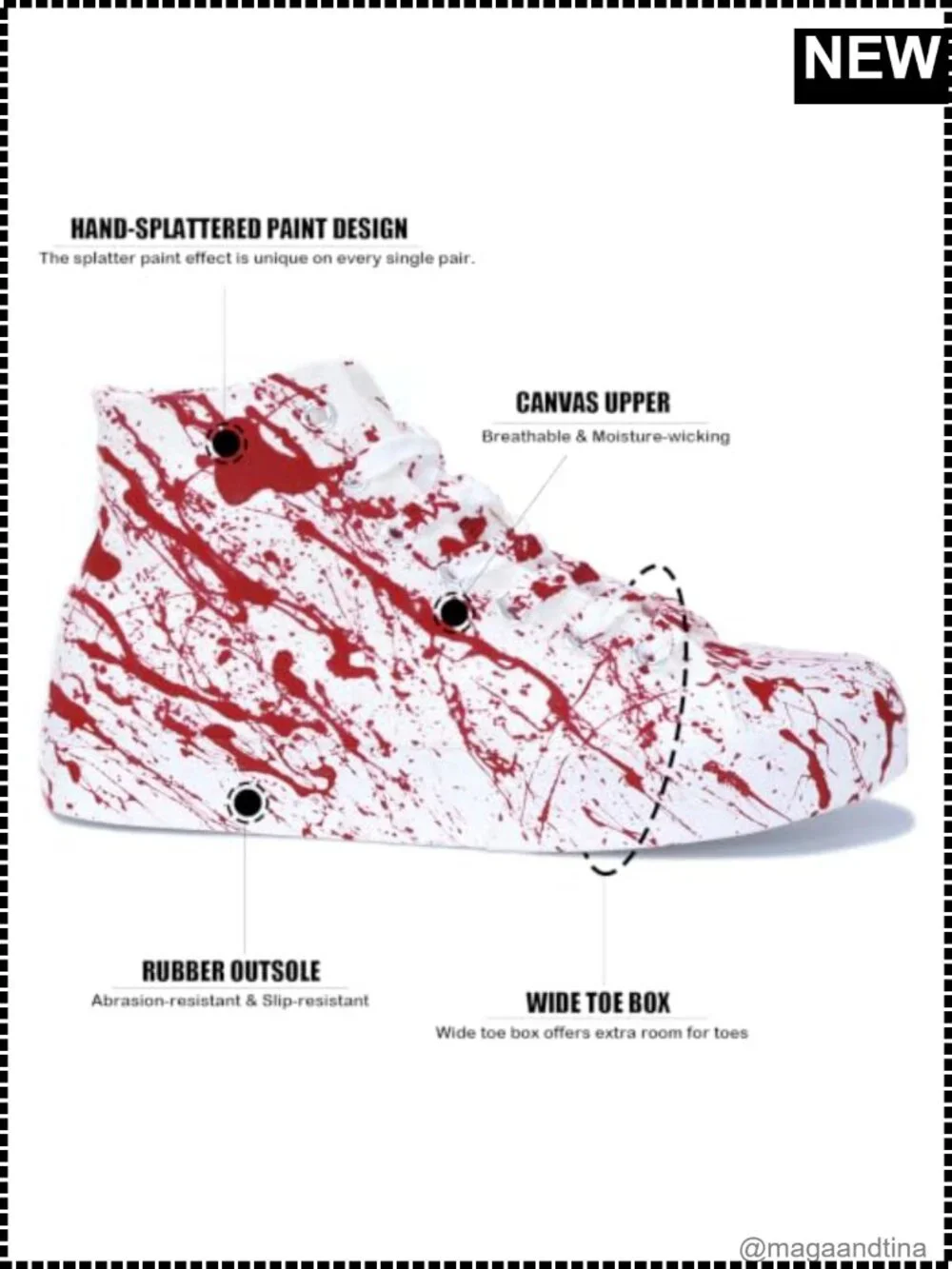 Unisex High Top Canvas Blood Splatter Lace Up Sneakers Walking Shoes
